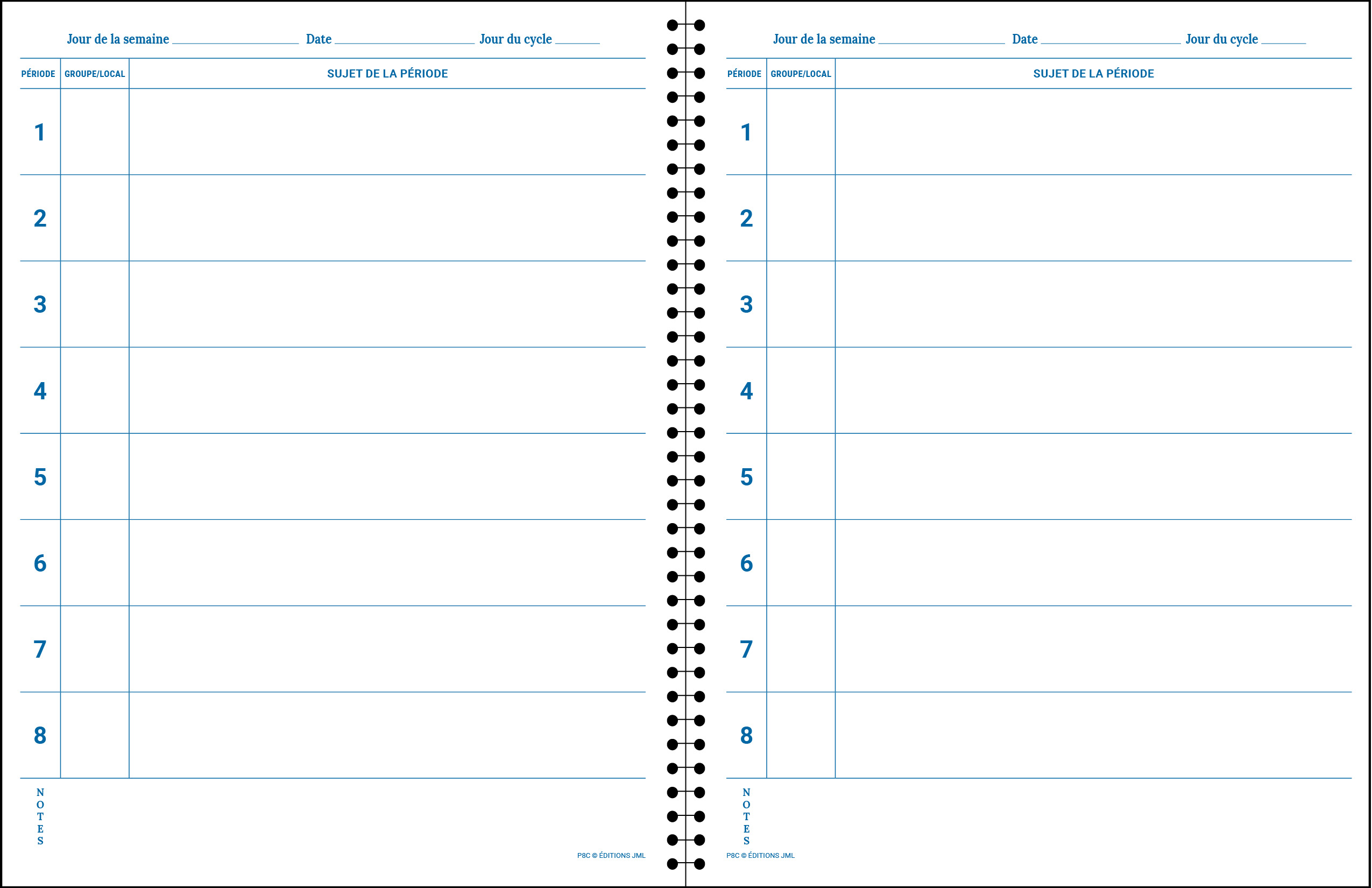 Planificateur pour enseignant 2026-2027, Quotidien 8 périodes + relevé de notes 8 groupes (P8C+RNS8/092) – Image 4
