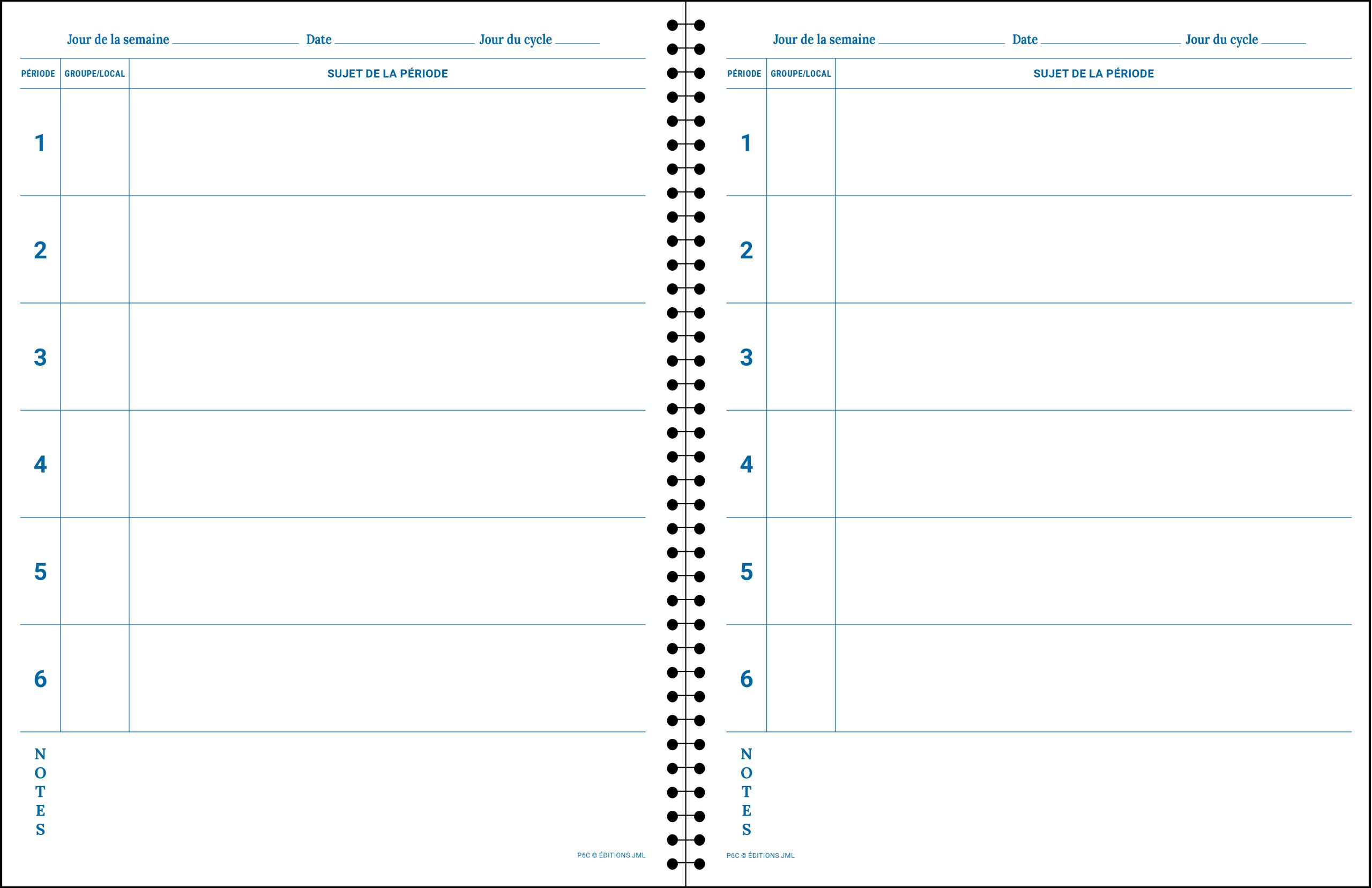 Planificateur pour enseignant 2026-2027, Quotidien 6 périodes + relevé de notes 8 groupes (P6C+RNS8/117) – Image 2