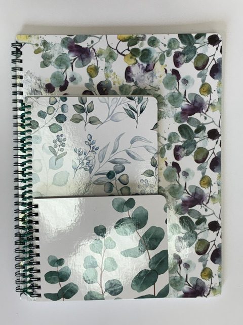 Ensemble de 3 cahiers de notes de multiples formats - 100 pages, Couvertures Feuillage aquarelle (PK3-011-Notes-100p)